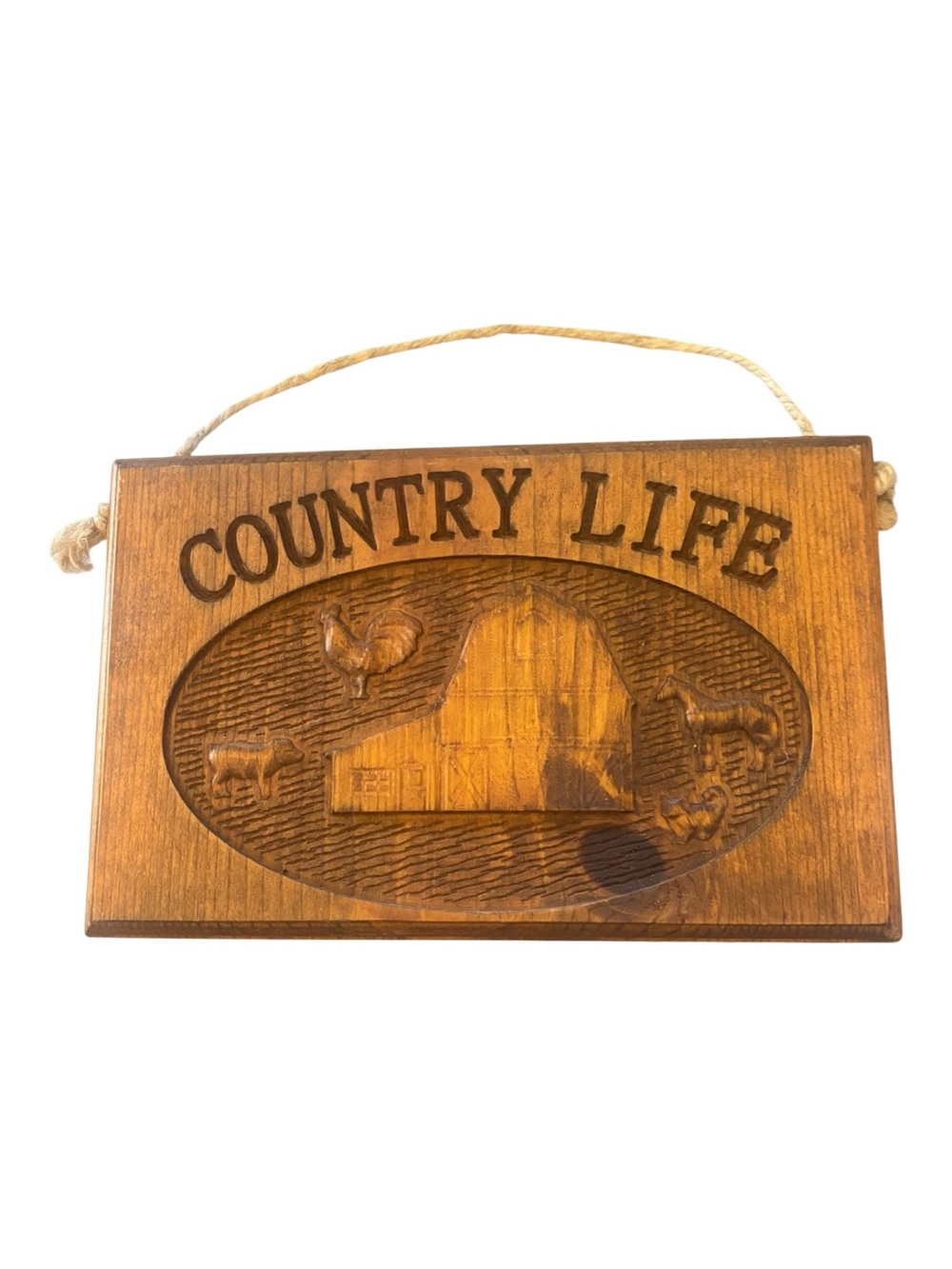 Country Life Carved Wood Rustic Wall Plaque - 7 X 11 inches